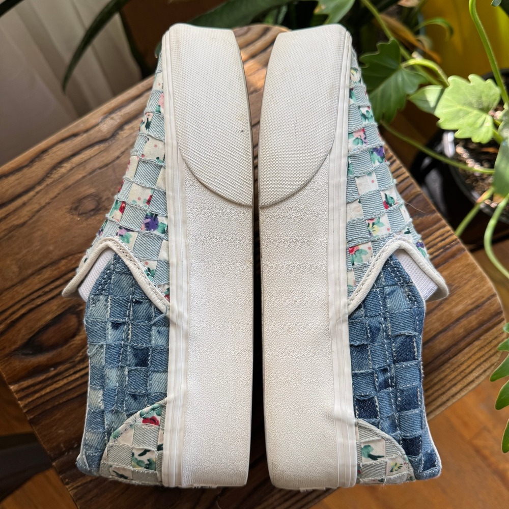 Vans Slip-On Stackform Woven Denim Floral Patchwork Platform Sneakers Womens 8 - Picture 5 of 8